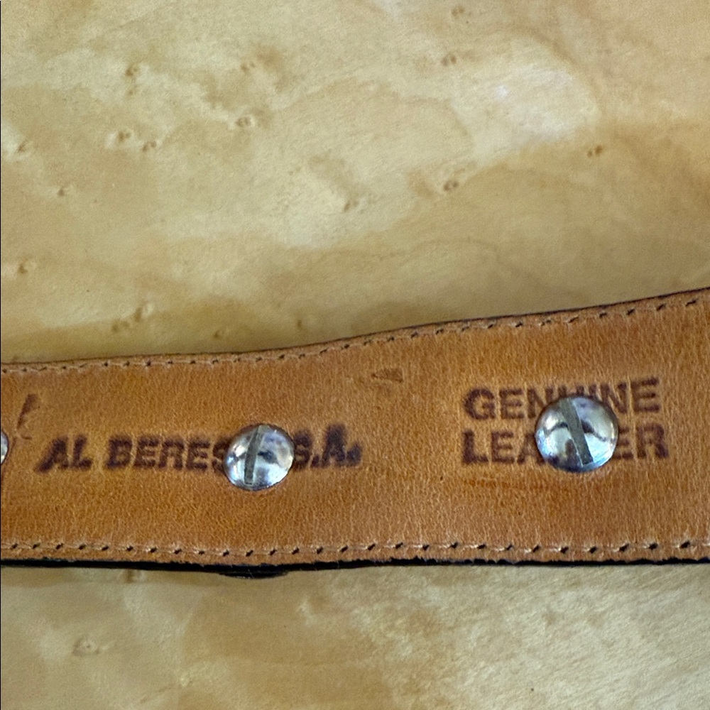 VTG. Al Berres Siver Embossed Elegant Black & Turquoise Embellished Belt Sz. 26 - Picture 2 of 9
